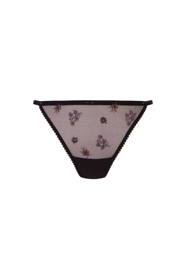 Women'secret Black lace embroidered floral thong black