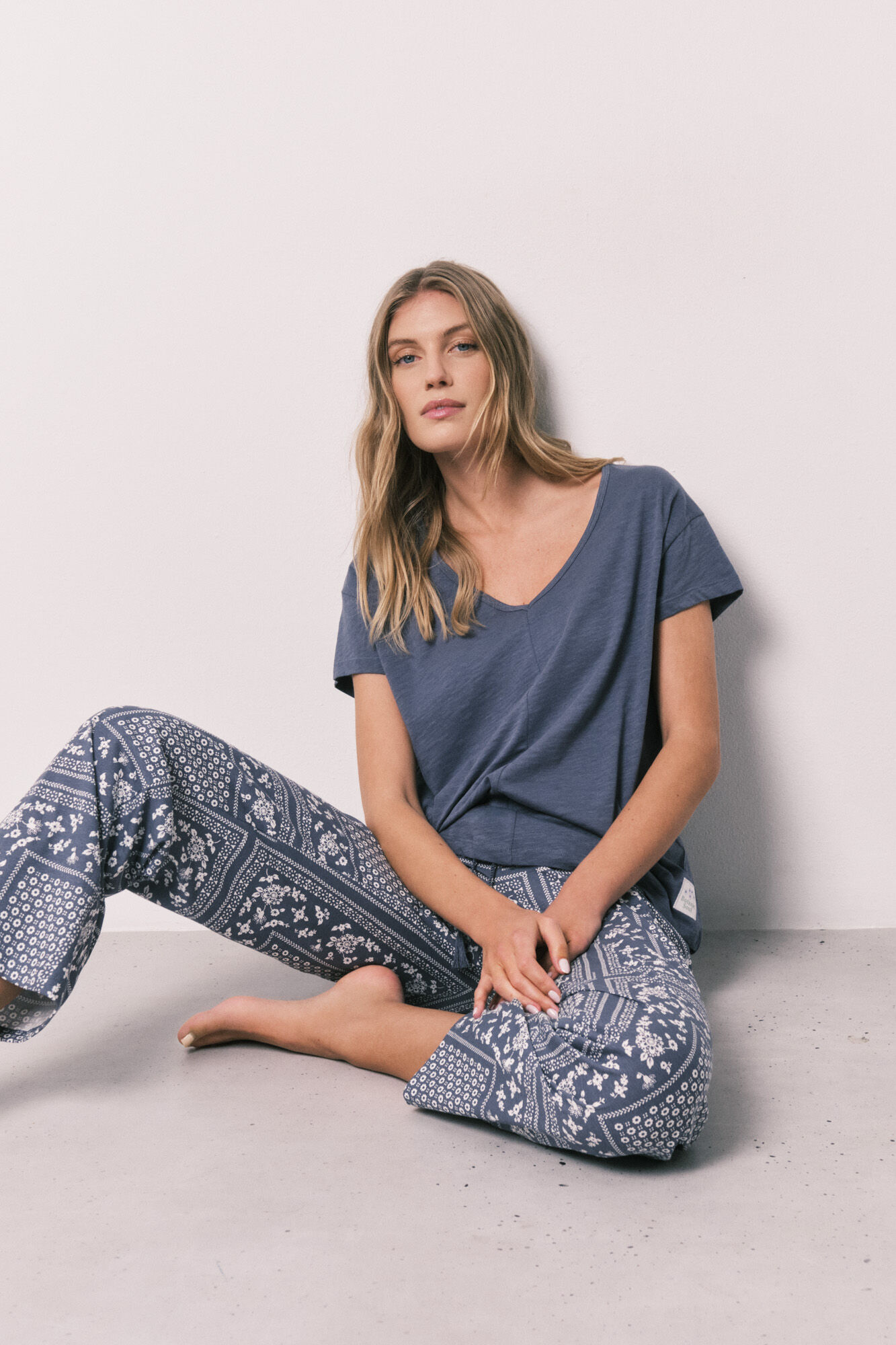 Women'secret Blue bandana print cotton short sleeve long pyjamas