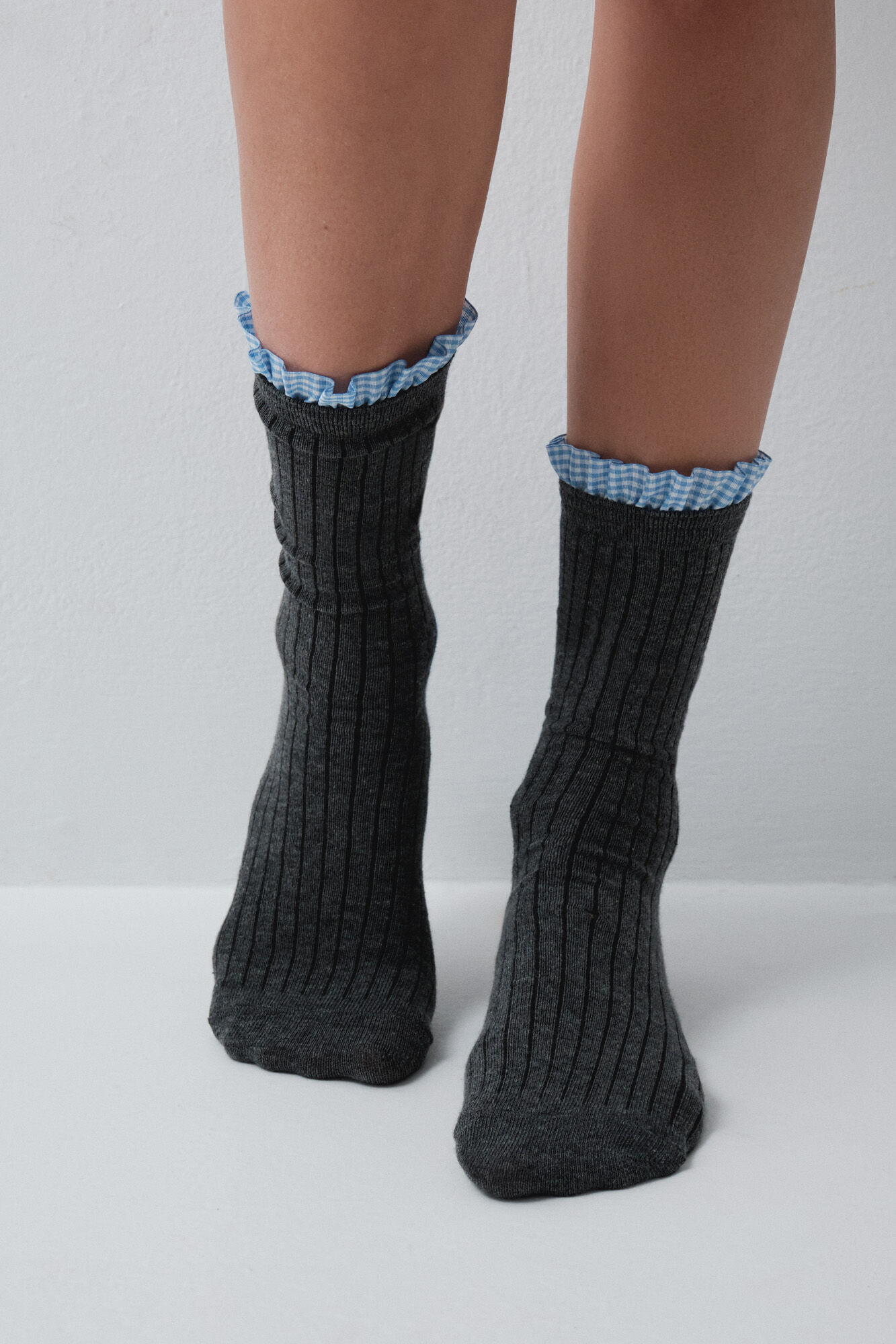 Women'secret Grey gingham ribbed long socks