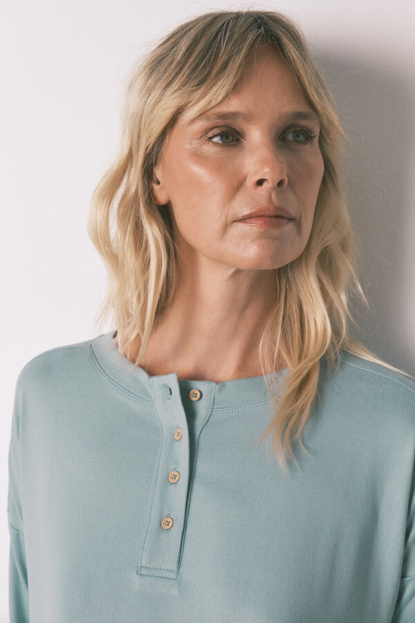 Women'secret Plava majica dugog rukava i imitacijom antilopa Zelena