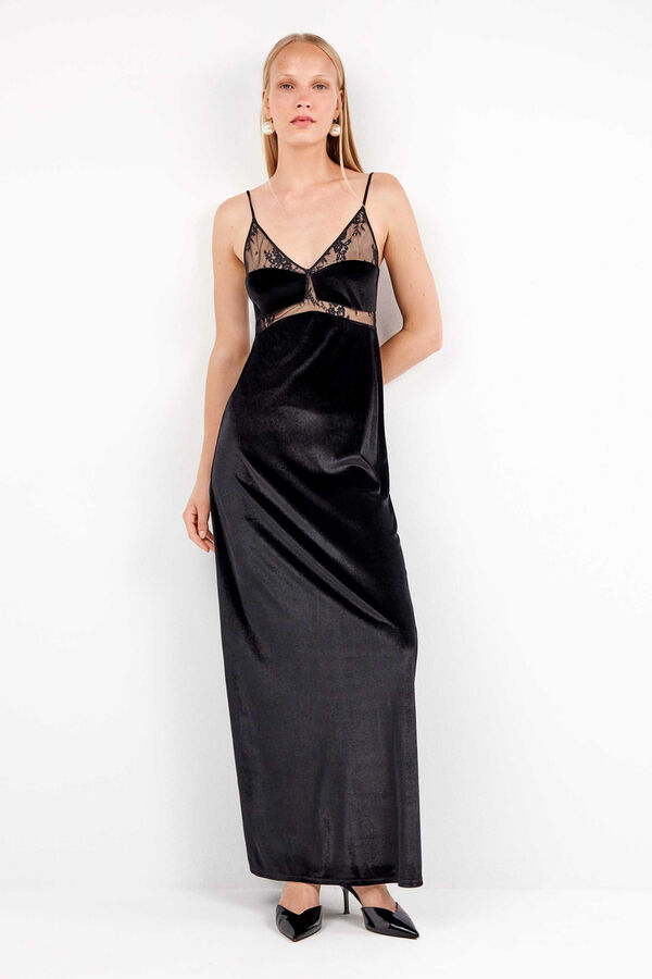 Gisela Long velvet dress with a fluid and sophisticated fall Schwarz