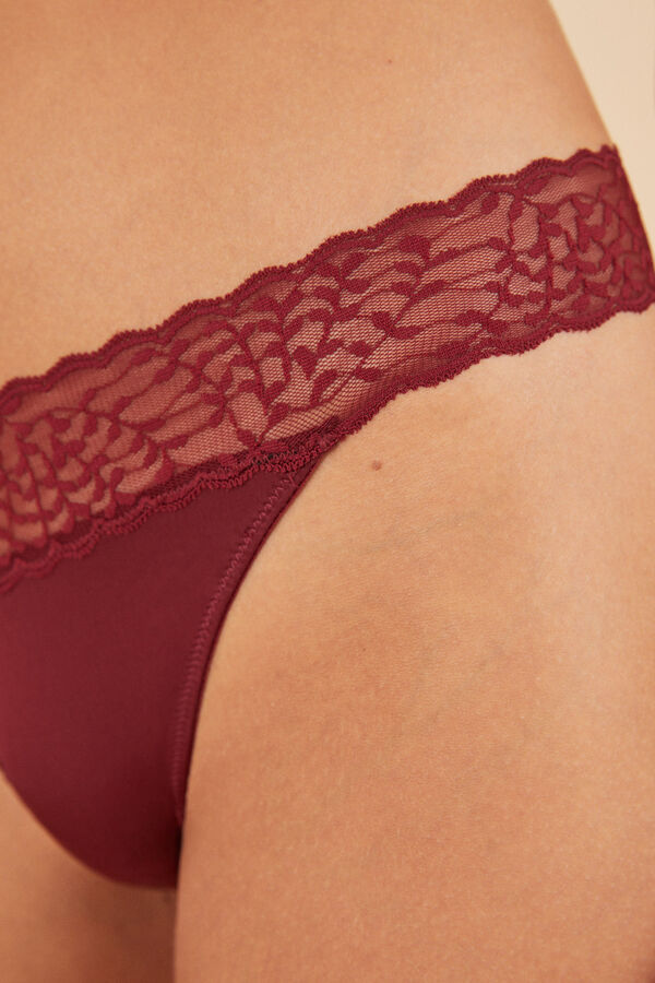Womensecret Maroon microfibre and lace panty printed