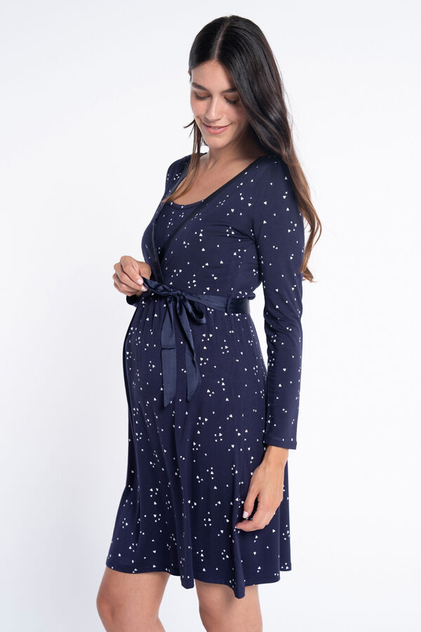 Ohma! Camisa de dormir de amamenta&ccedil;&atilde;o m/l com estampado de floco de neve azul