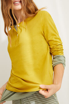 Womensecret Long-sleeved olive cotton Henley t-shirt green