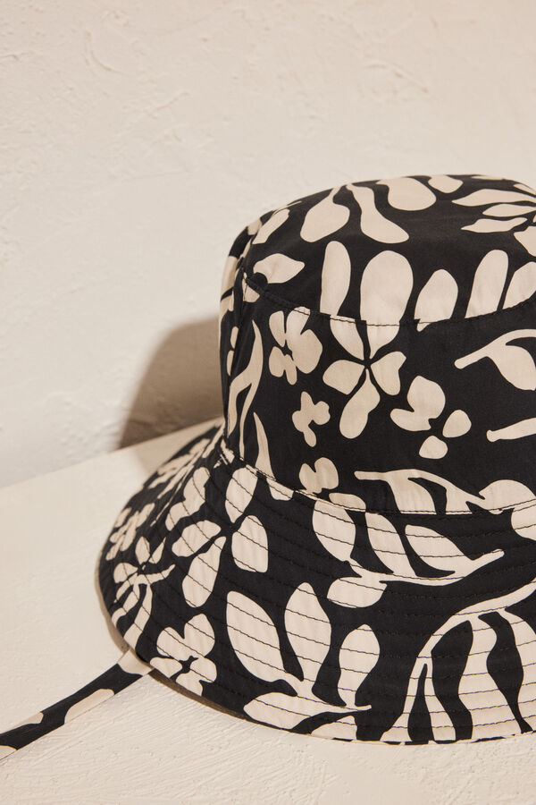Womensecret Fekete-fehér virágmintás, kifordítható kalap fekete