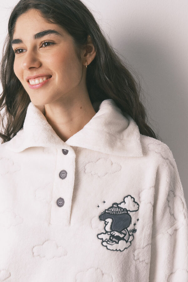 Women'secret Grey fleece cloud-print long pyjamas grey