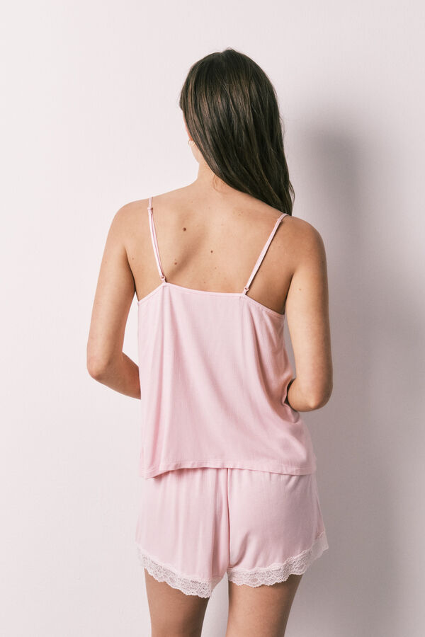 Women'secret Pink viscose and lace short pyjamas pink