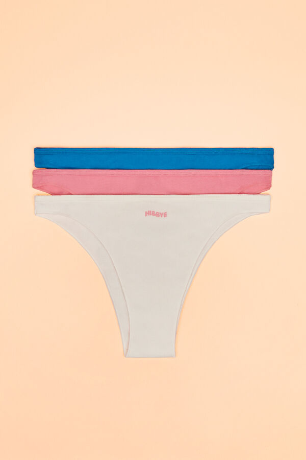 Womensecret 3-pack pink, white and blue cotton Brazilian panties 