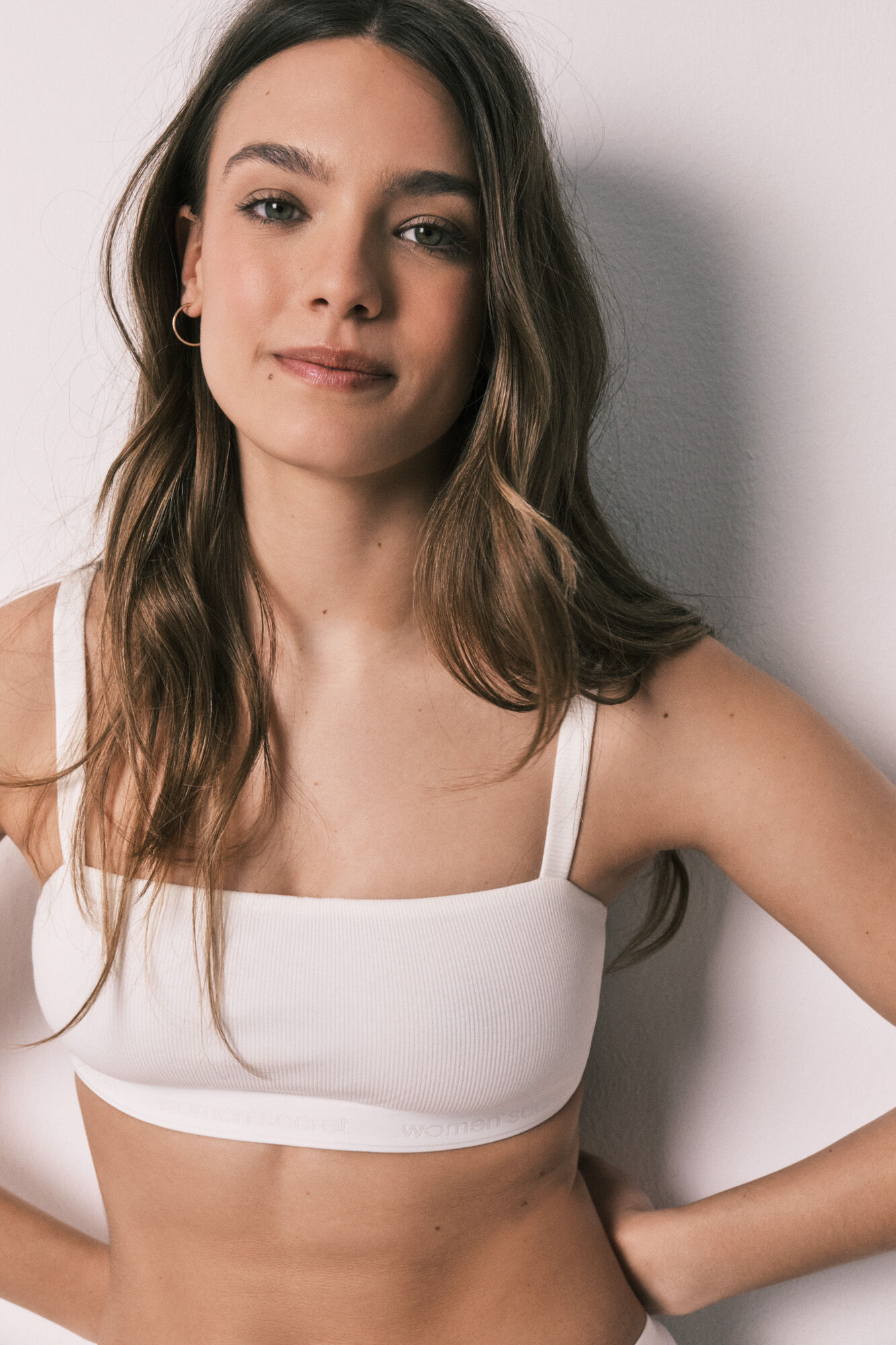 Women'secret Wei&szlig;er Baumwollripp-Bralette