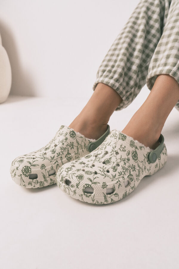 Women'secret Green floral clogs slippers green