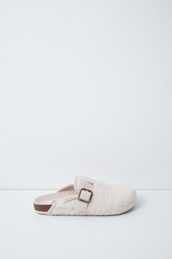 Women'secret Pantoufles sabots en peau de mouton beige