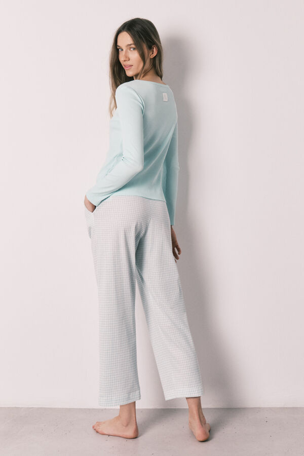 Women'secret Green cotton gingham print long pyjamas green