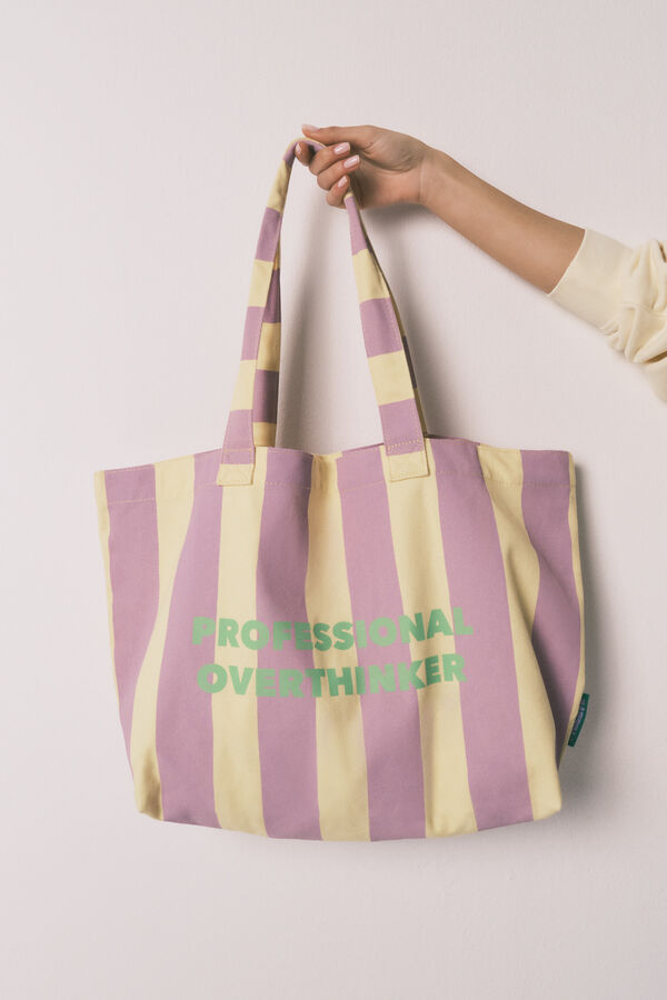 HI&BYE Lilac striped print tote bag pink
