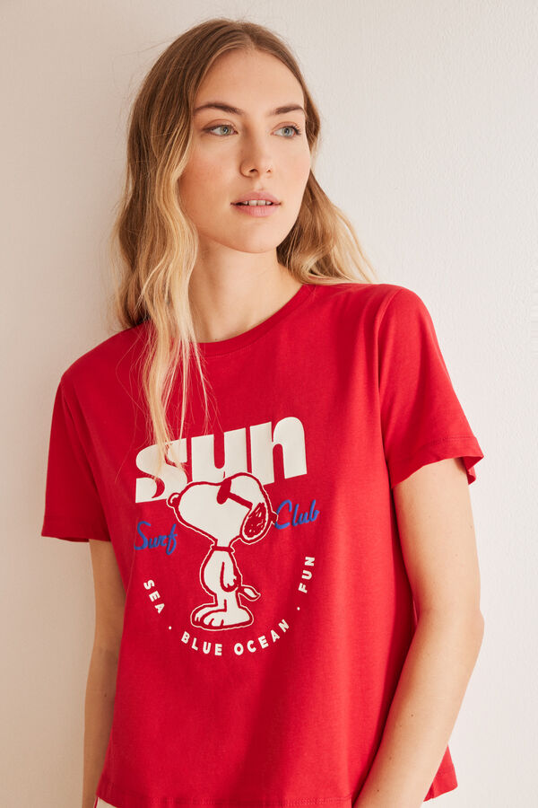Womensecret Crvena majica od 100% pamuka Snoopy  Crvena