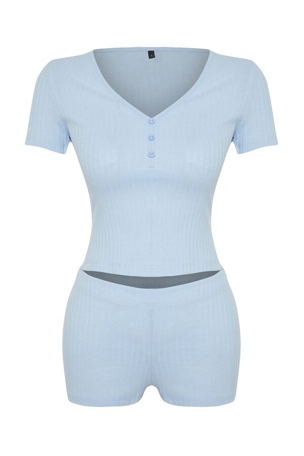 Trendyol Pijama de manga corta en V azul