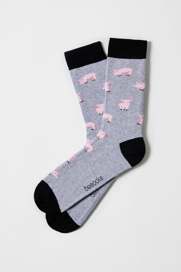 Besocks Calcetines altos de algod&oacute;n org&aacute;nico color gris gris