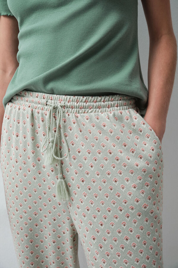 Women'secret Aqua green print long trousers green