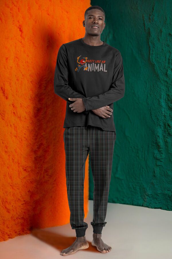 Admas Pijama largo cuadros Muppets 100% algod&oacute;n hombre marr&oacute;n