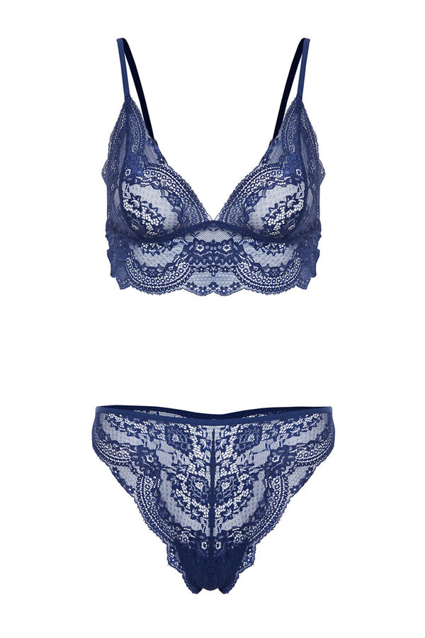 Trendyol Conjunto sujetador y braga encaje azul azul