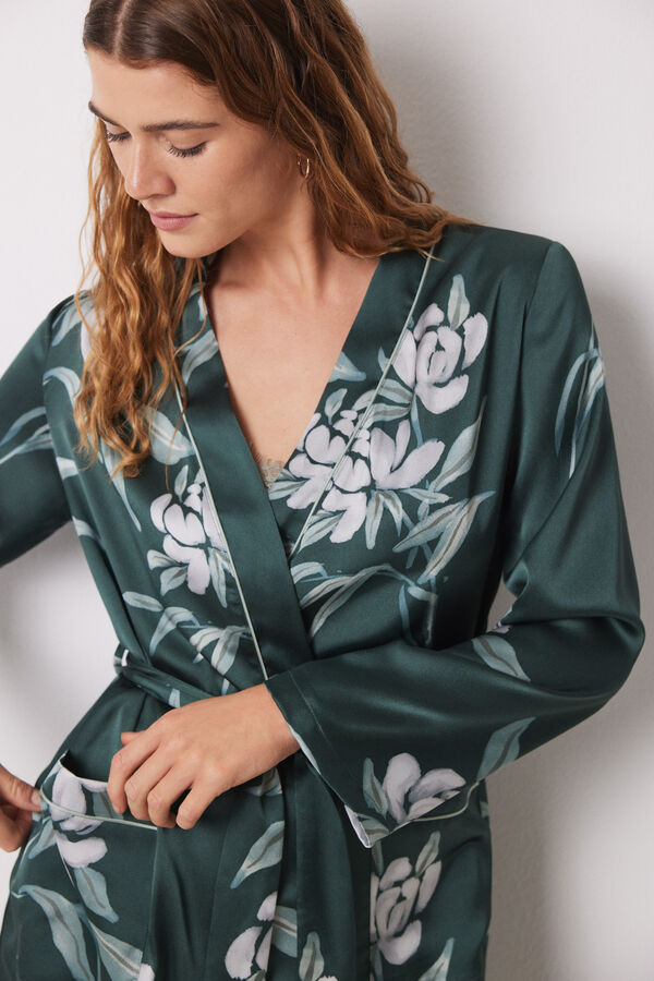 Womensecret Long floral satin robe green