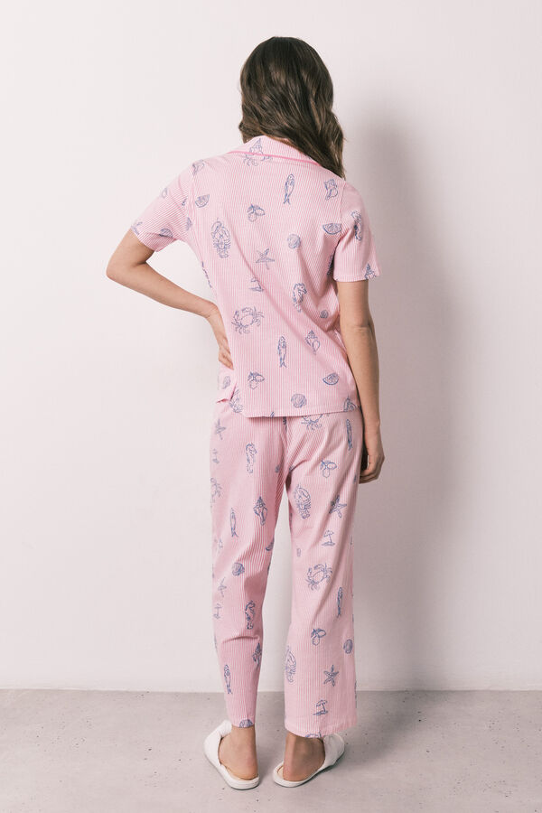 Women'secret Roze pamučna ko&scaron;ulja pidžama na pruge Roze