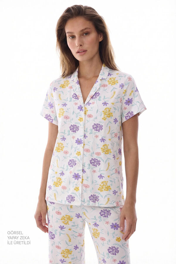 Penti Conjunto pijama camisero largo flores marfil