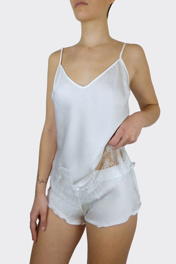 Womensecret Kurzer Pyjama für Damen aus weißem Crêpe Naturweiß