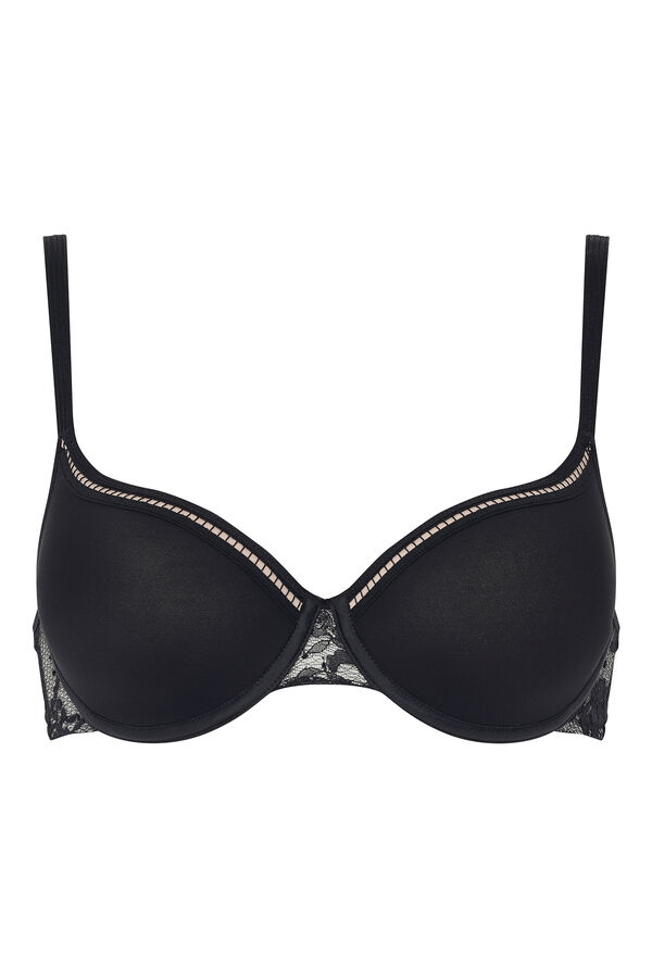 Womensecret Olivia moulded bra with lace and embroidered tulle fekete
