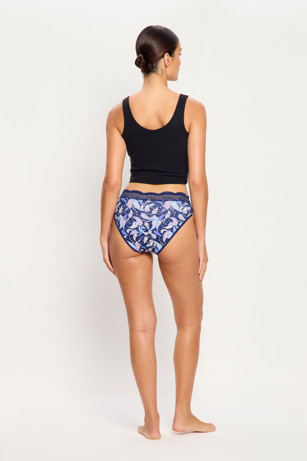 Modibodi Navy bamboo high-waisted lace period panty heavy flow blue