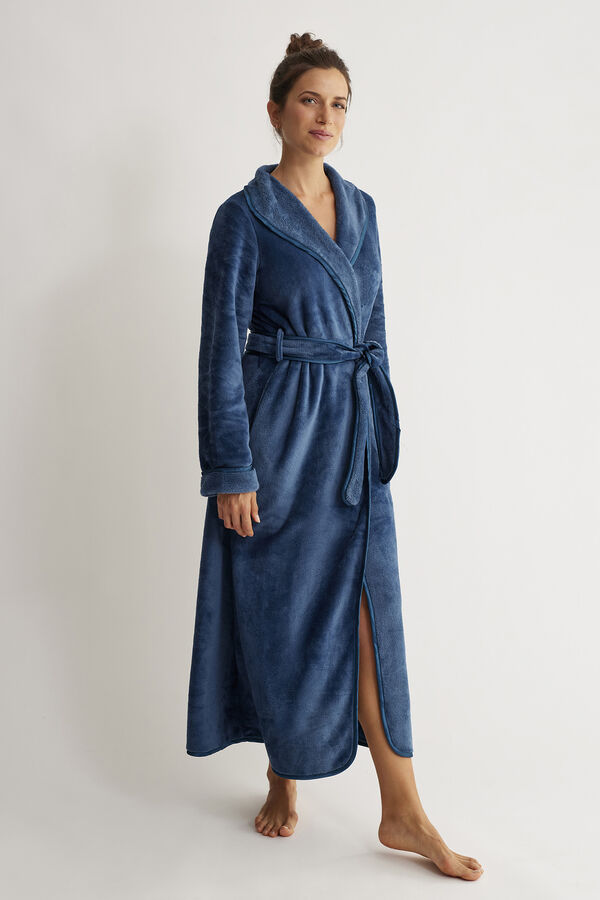 Womensecret Robe comprido de sedalina com cinto azul