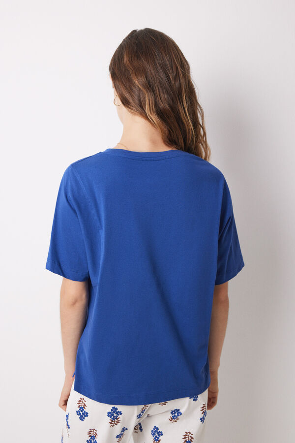 Womensecret 100% cotton blue sleeve t-shirt blue