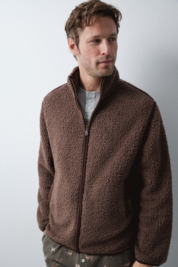 Women'secret Brown faux shearling short robe nude