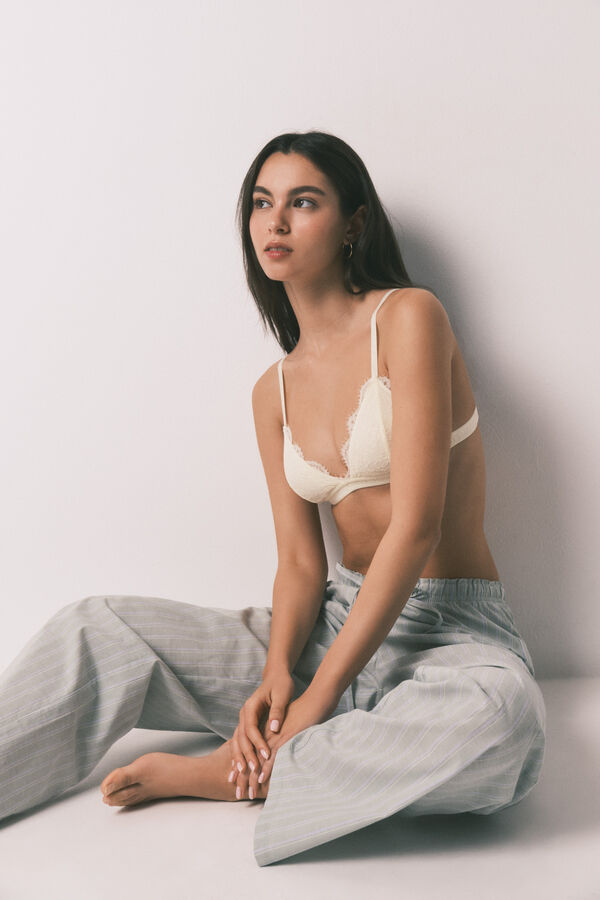 HI&BYE Yellow lace triangle bra printed