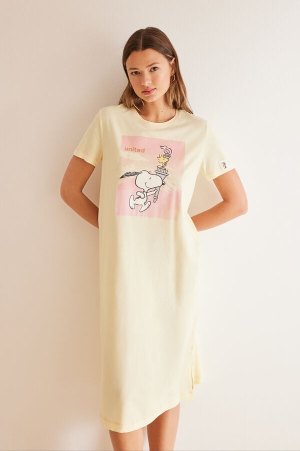 Womensecret Yellow cotton Snoopy midi nightgown S uzorkom