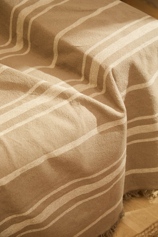 Calma House Colcha de algod&oacute;n a rayas en tono piedra Sorento beige