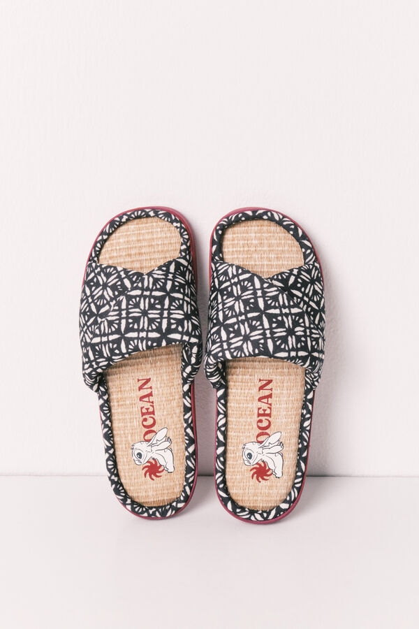 Women'secret Ethnic print cross-strap slippers grey