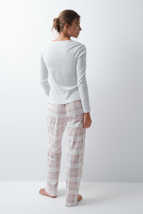 Women'secret Plaid cotton long pyjamas grey