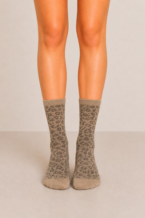 Pieces Animal print lurex socks nude