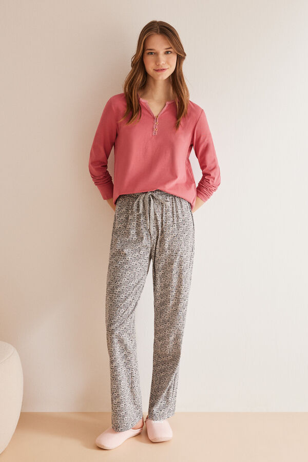 Camisola 100% algodão manga comprida rosa, Roupa de dormir de mulher e  homewear