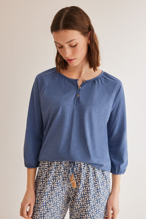 Womensecret Blue 100% cotton long-sleeved T-shirt blue
