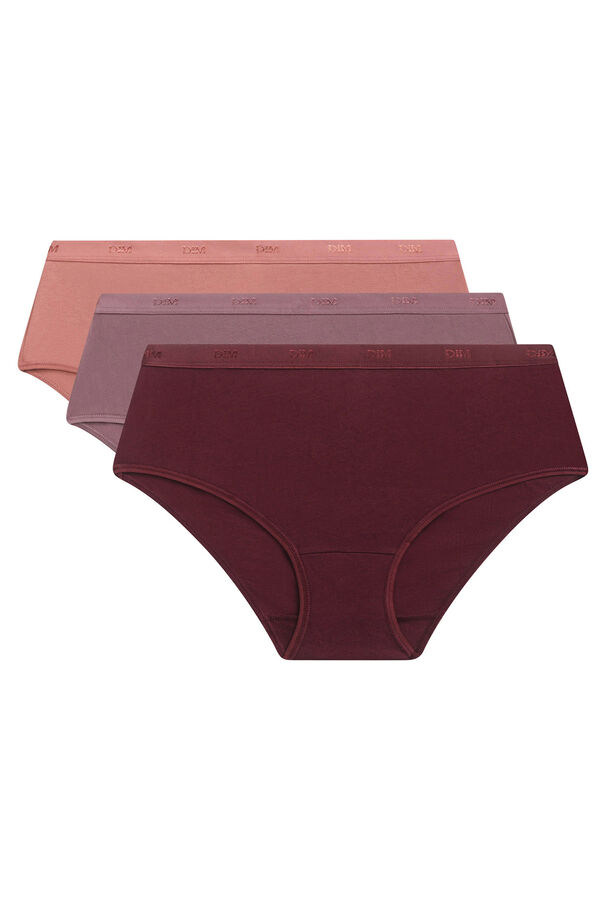 DIM Pack de 3 culottes de algod&oacute;n el&aacute;stico en varios colores burdeos