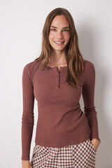 Womensecret Brown ribbed long sleeve t-shirt nude