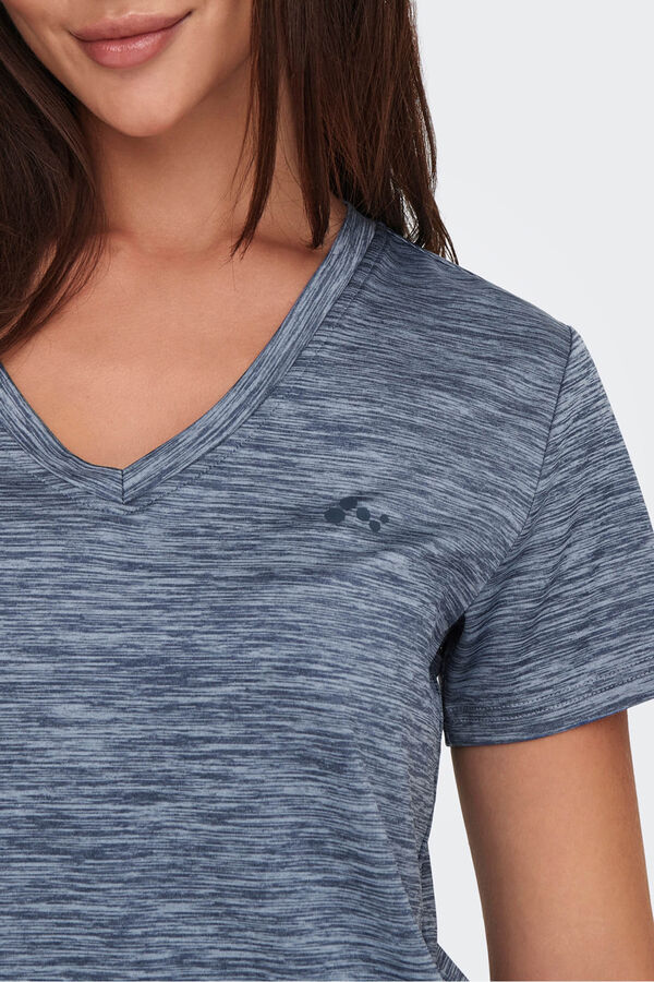 Only Play kurz&auml;rmelig T-Shirt mit V- Ausschnitt aus Stoff mit Wascheffekt Blau