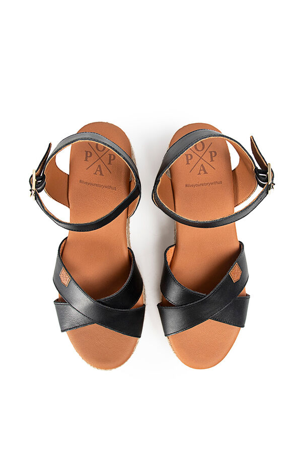 Womensecret Clifton leather heeled wedge sandal fekete