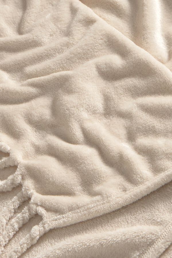 Textura Manta polar flecos beige