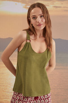 Womensecret Khaki green 100% cotton vest top printed