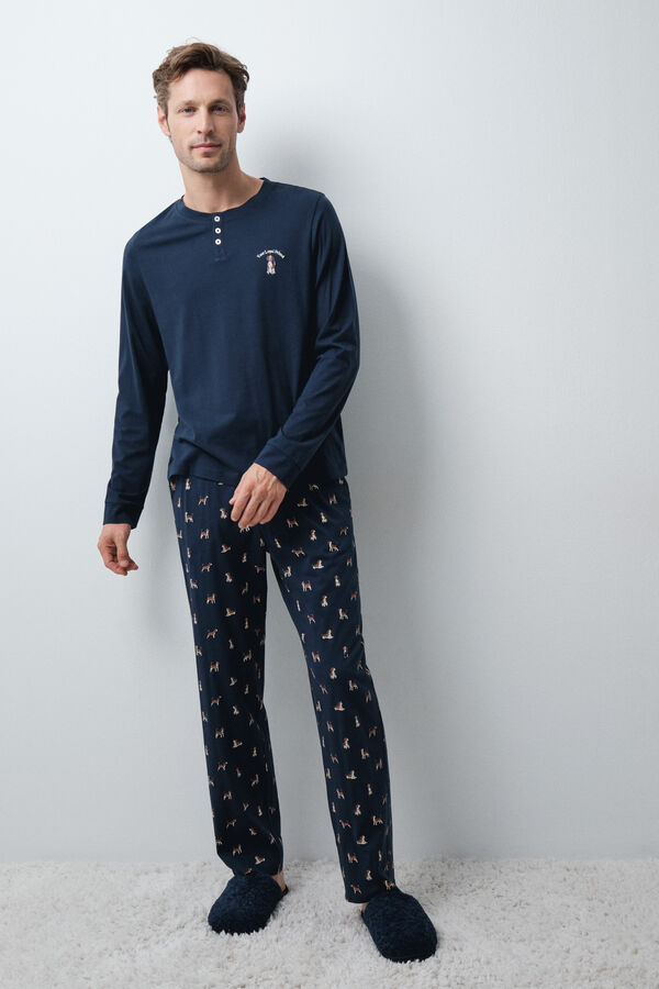 Women'secret Men's cotton dog print pyjamas blue