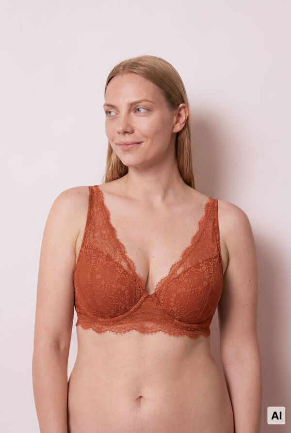 Women'secret Brown lace padded halterneck bra INTUITIVE nude