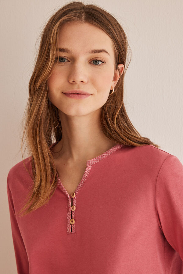 Womensecret Ružičasta majica dugih rukava od 100%-tnog pamuka Ružičasta