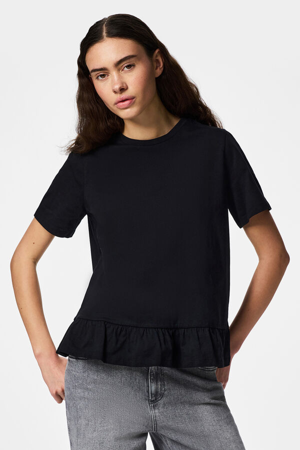 Pieces Volant-T-Shirt Schwarz